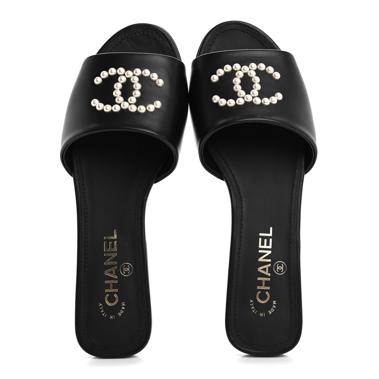 Chanel Lambskin Pearl CC Sandals 38.5 Black 2 of 8