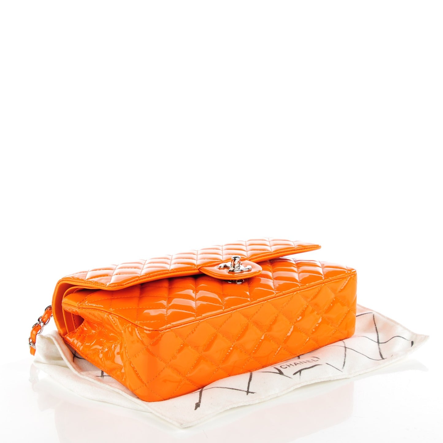 Patent Quilted Medium Double Flap Orange