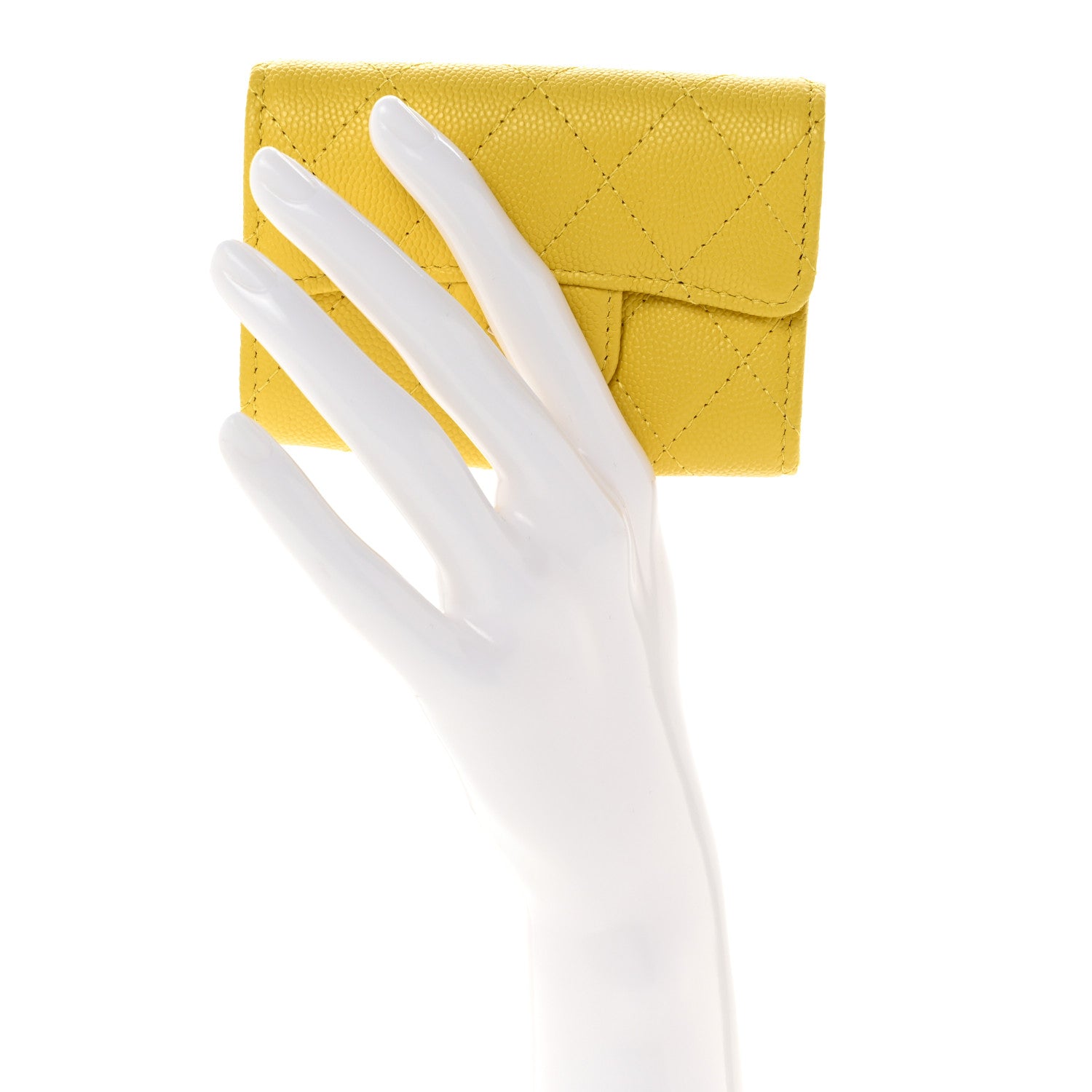 Chanel Caviar Quilted Classic 4 Key Holder Wallet Yellow 2 of 8