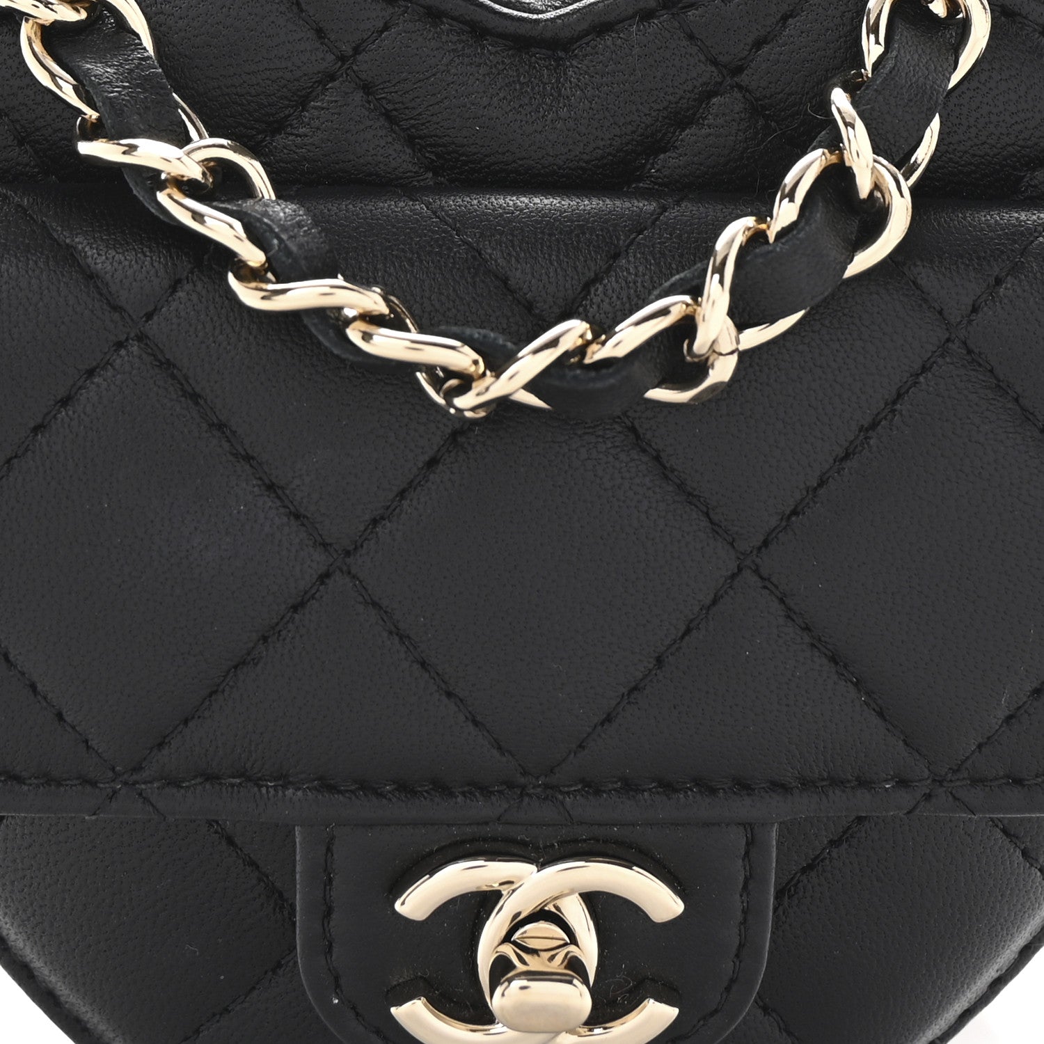 Chanel Lambskin Quilted CC In Love Heart Waist Belt Bag With Chain Black 7 of 9