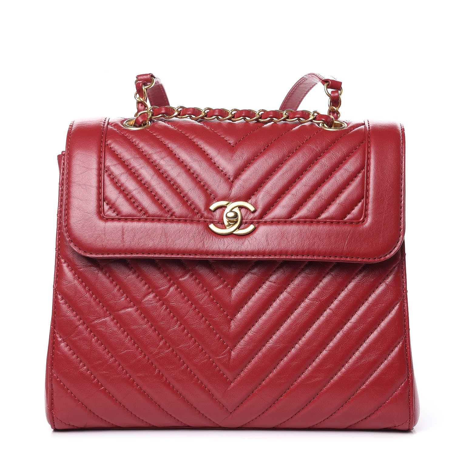 Chanel Aged Calfskin Chevron Quilted Backpack Red 1 of 9