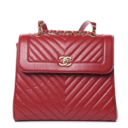 Chanel Aged Calfskin Chevron Quilted Backpack Red 1 of 9