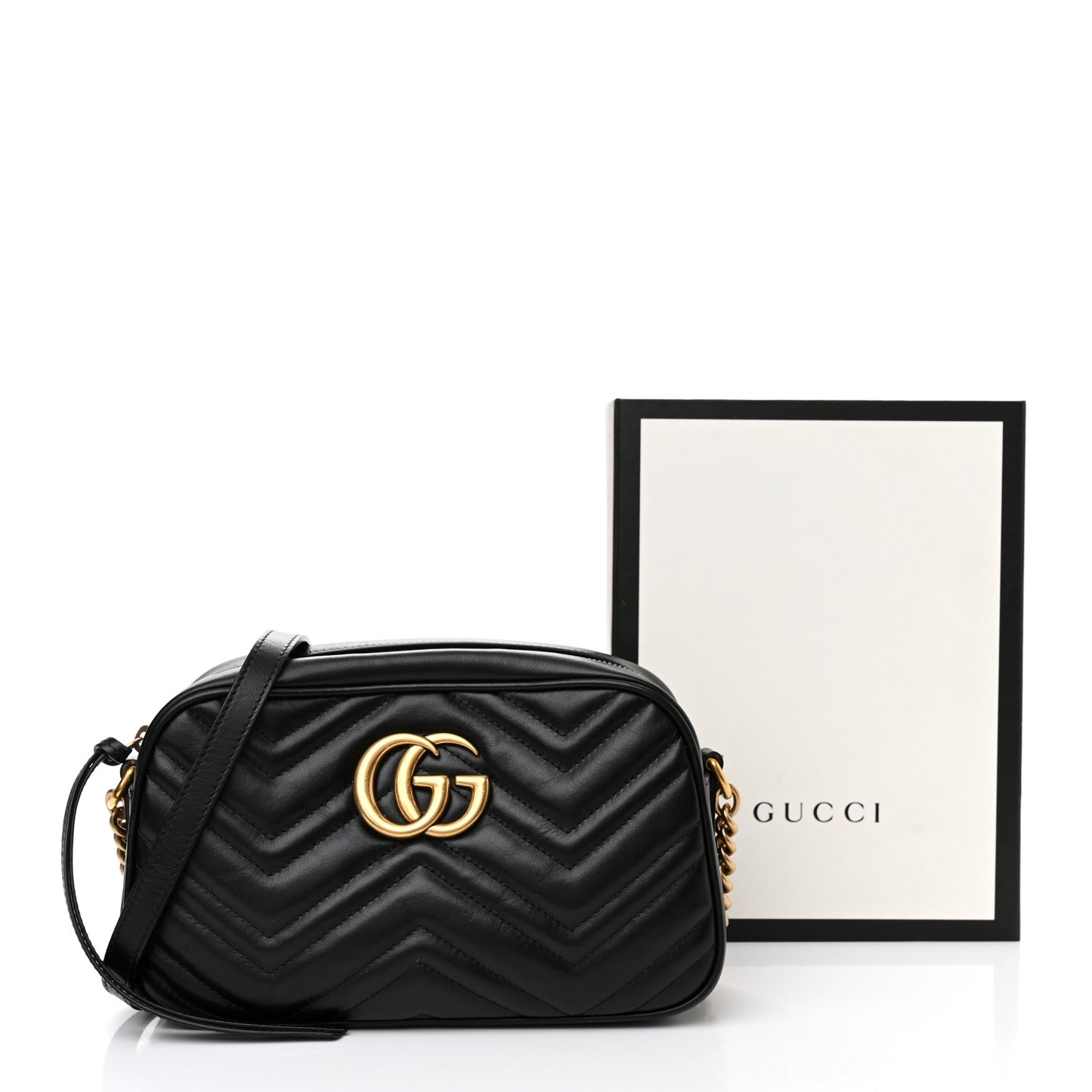 Calfskin Matelasse Small GG Marmont Chain Shoulder Bag Black
