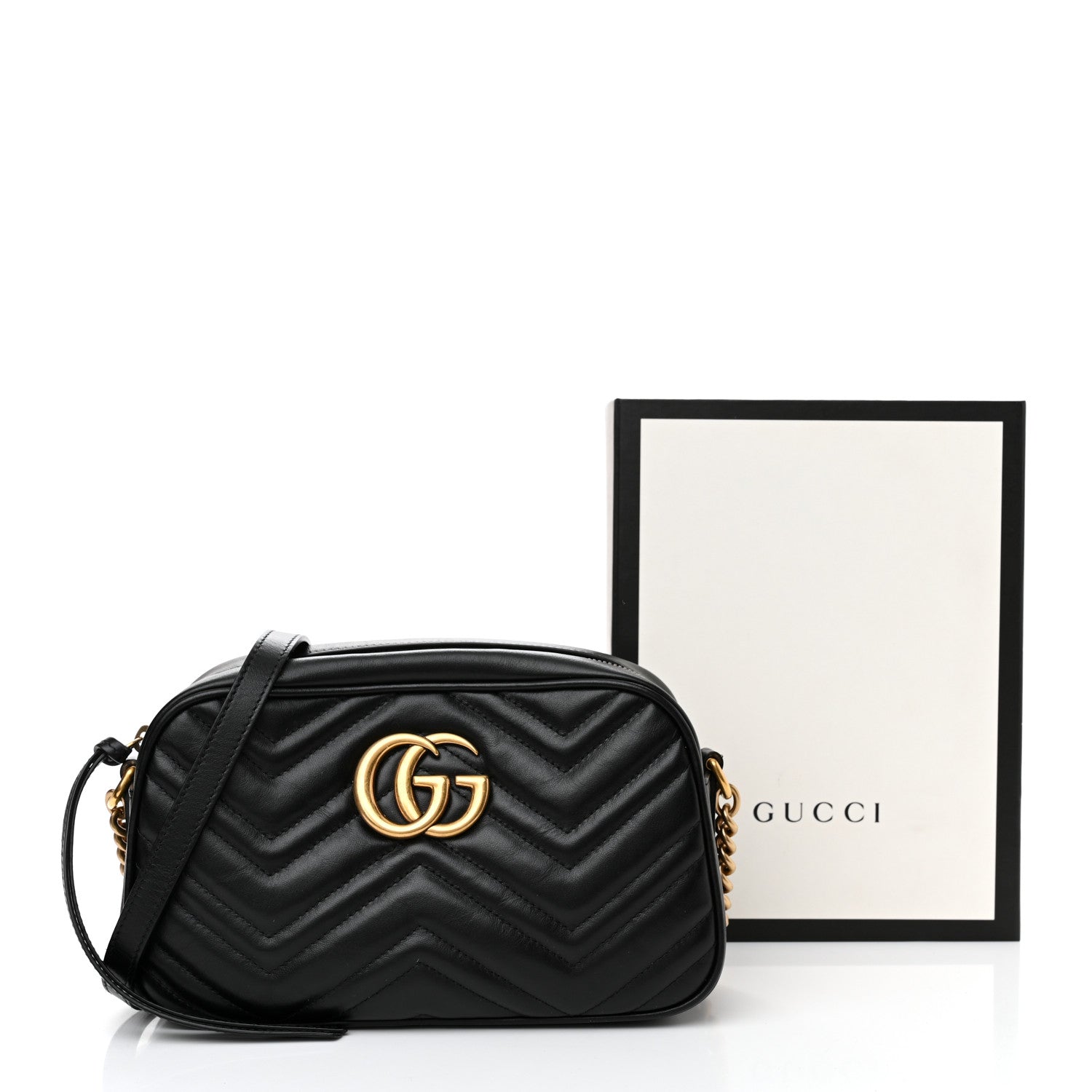 Gucci Calfskin Matelasse Small GG Marmont Chain Shoulder Bag Black 12 of 12