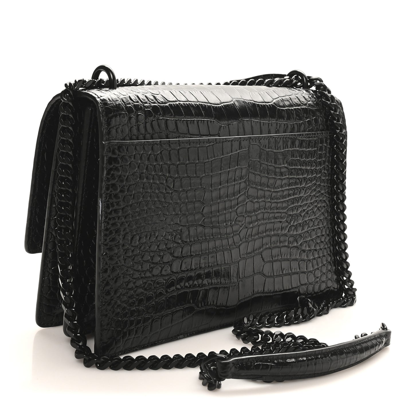 Calfskin Crocodile Embossed Medium Monochrome Monogram Sunset Black