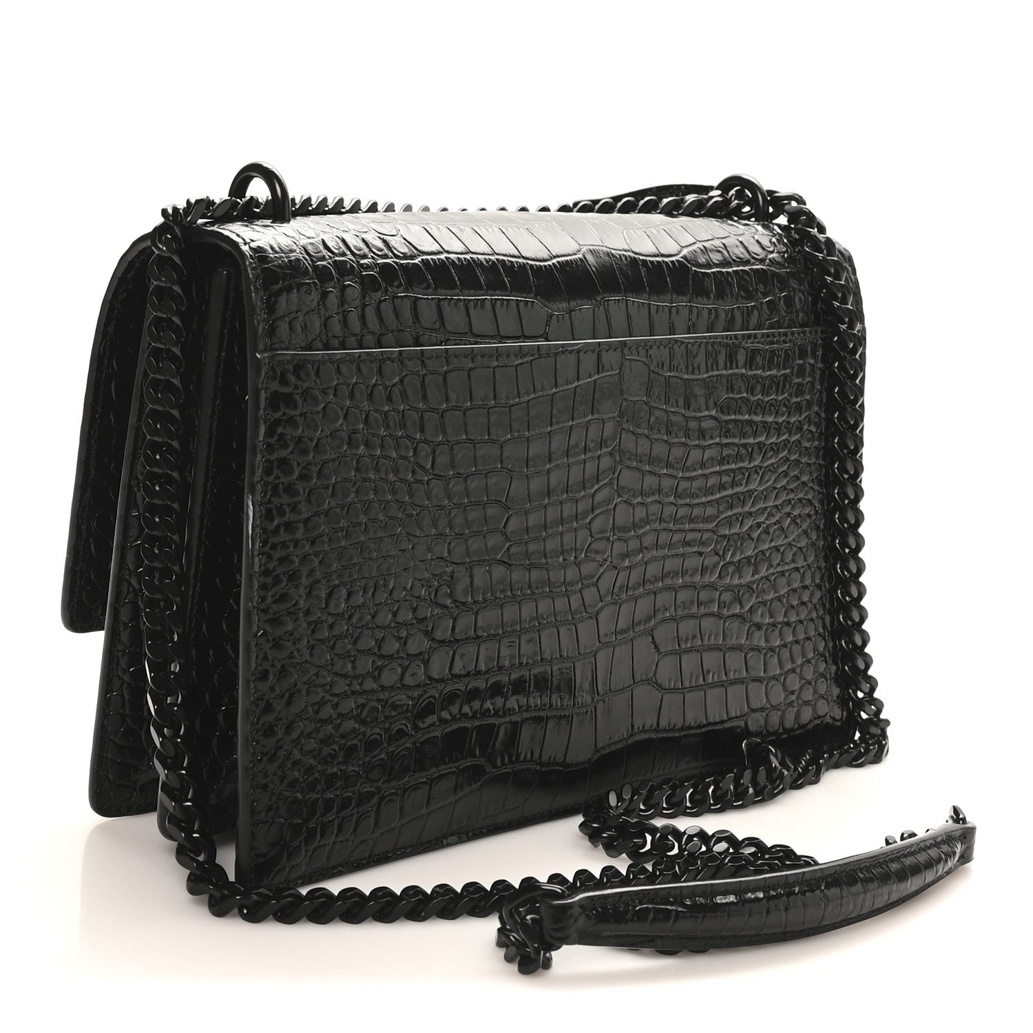 Saint Laurent Calfskin Crocodile Embossed Medium Monochrome Monogram Sunset Black 3 of 9