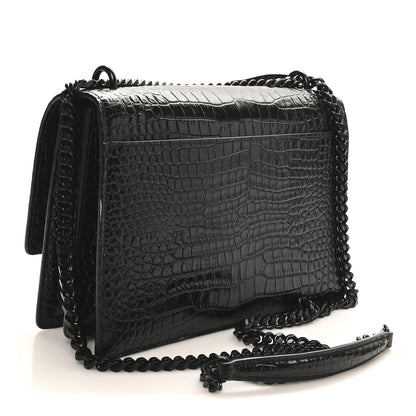 Saint Laurent Calfskin Crocodile Embossed Medium Monochrome Monogram Sunset Black 3 of 9