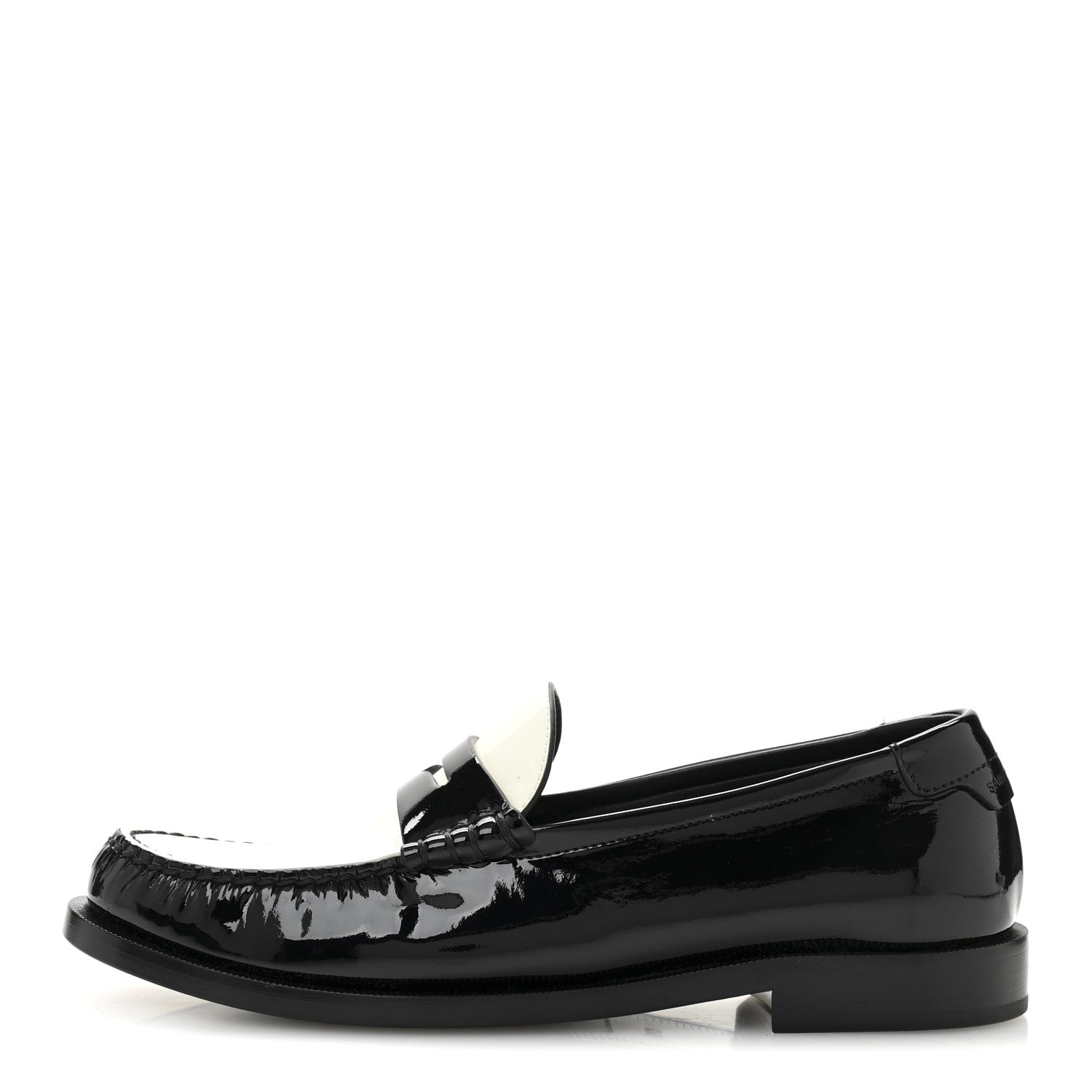 Saint Laurent Patent Calfskin  Penny Loafers 37.5 Black White 1 of 10