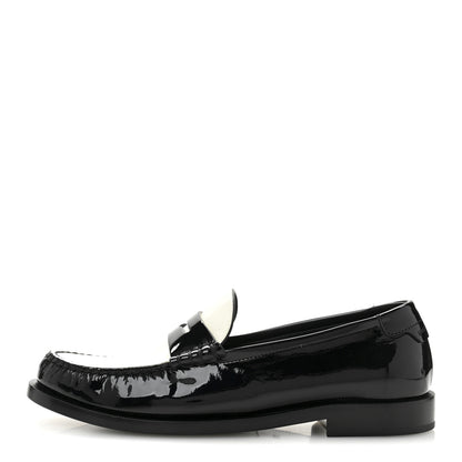 Saint Laurent Patent Calfskin  Penny Loafers 37.5 Black White 1 of 10