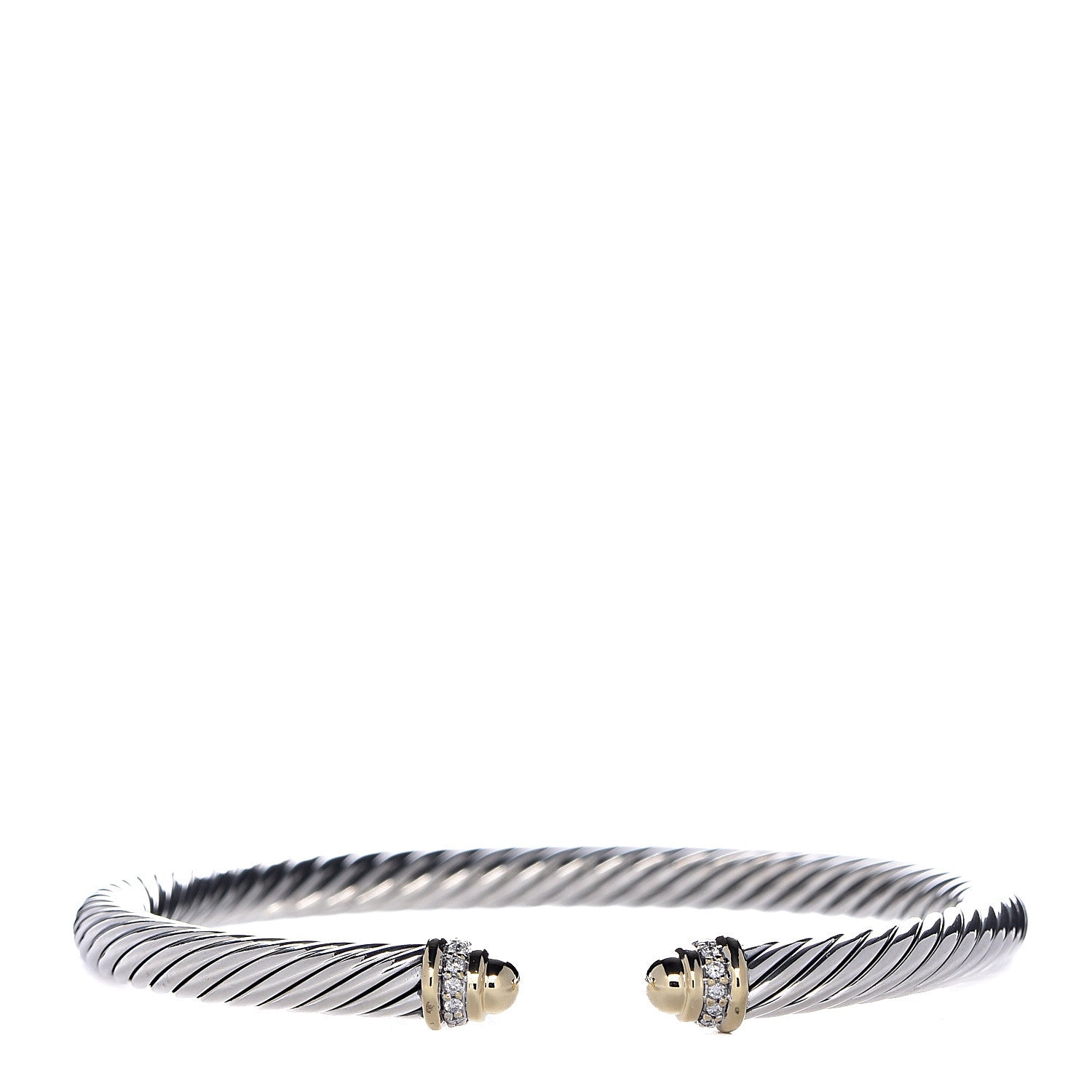 David Yurman Sterling Silver 18K Yellow Gold Diamond 5mm Cable Classics Bracelet 1 of 4