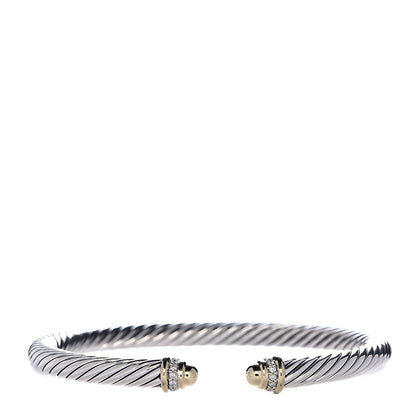 David Yurman Sterling Silver 18K Yellow Gold Diamond 5mm Cable Classics Bracelet 1 of 4