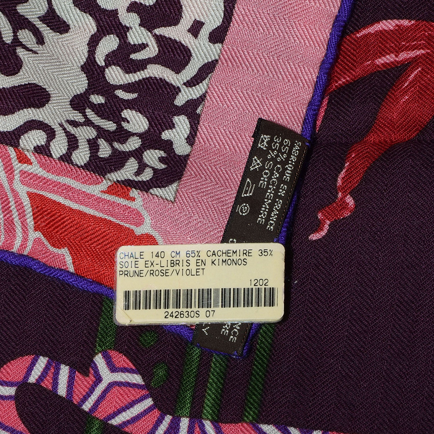 Hermes Cashmere Silk Ex Libris En Monogram Kimonos Scarf Prune Rose Violet 140 6 of 6