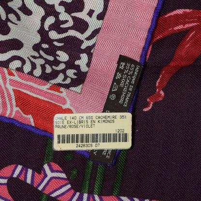 Hermes Cashmere Silk Ex Libris En Monogram Kimonos Scarf Prune Rose Violet 140 6 of 6