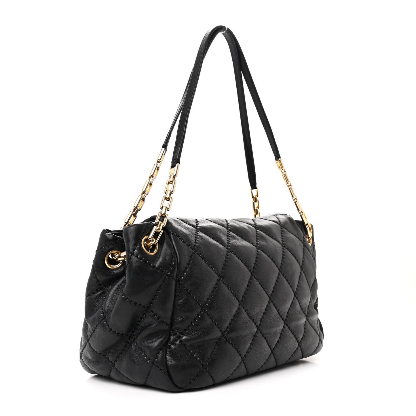 Calfskin Quilted Retro Chain Flap Black