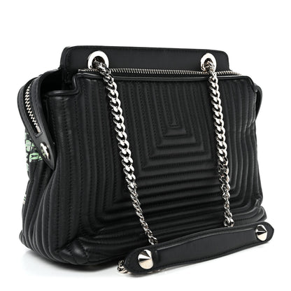 Fendi Calfskin Trapuntata Floral Small DotCom Click Chain Satchel Black Multicolor 3 of 11