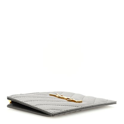 Saint Laurent Grain De Poudre Matelasse Chevron Monogram Fragments Zippered Card Case Fog 4 of 6