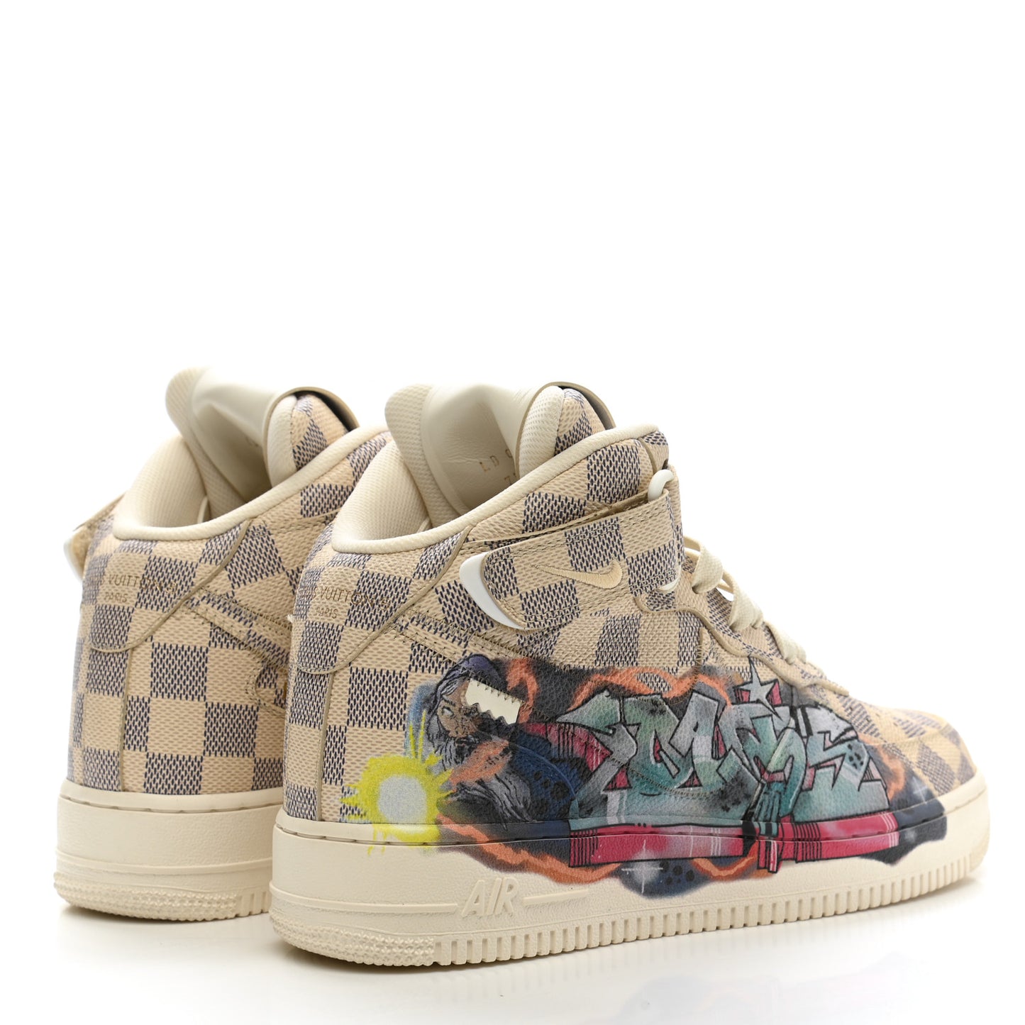 X NIKE Damier Azur Mens Air Force 1 High Top Sneakers 7.5 White
