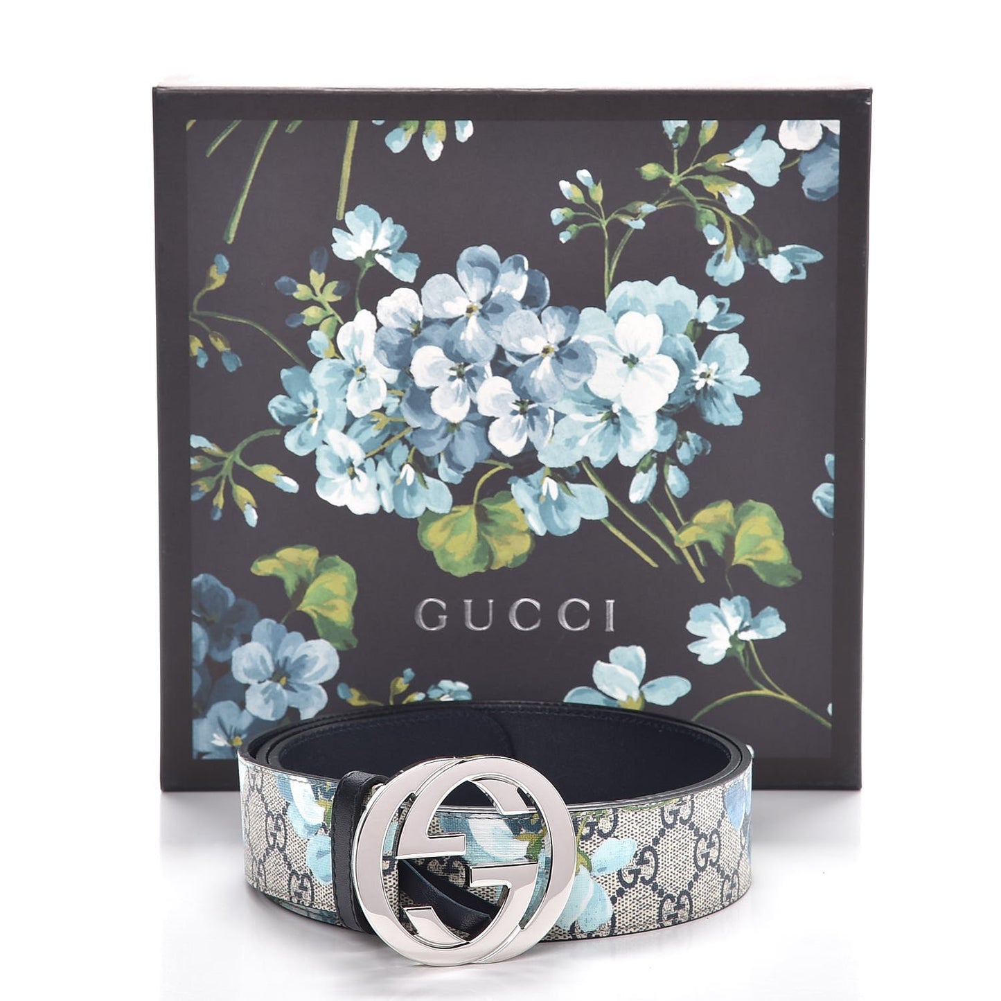 GG Supreme Monogram Blooms Interlocking G Belt 110 44 Beige Blue Navy