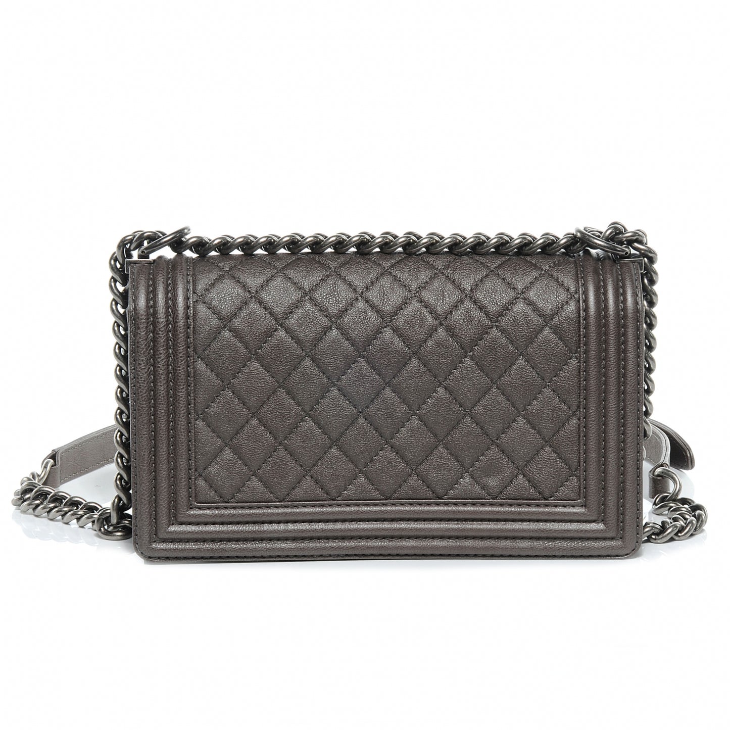 Calfskin Medium Boy Bag Flap Metallic Dark Silver
