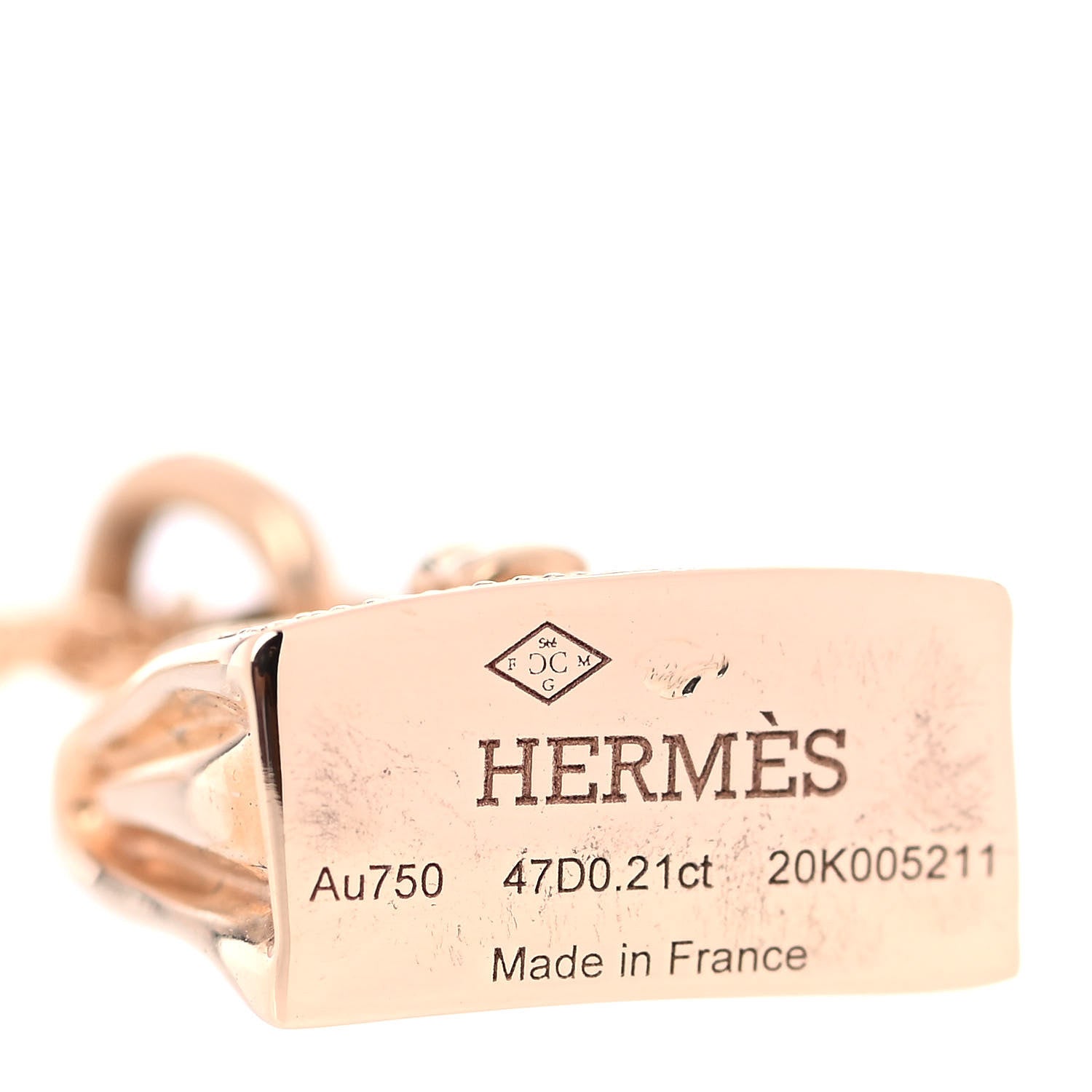Hermes 18K Rose Gold Diamond Kelly Amulette Pendant Necklace 3 of 5
