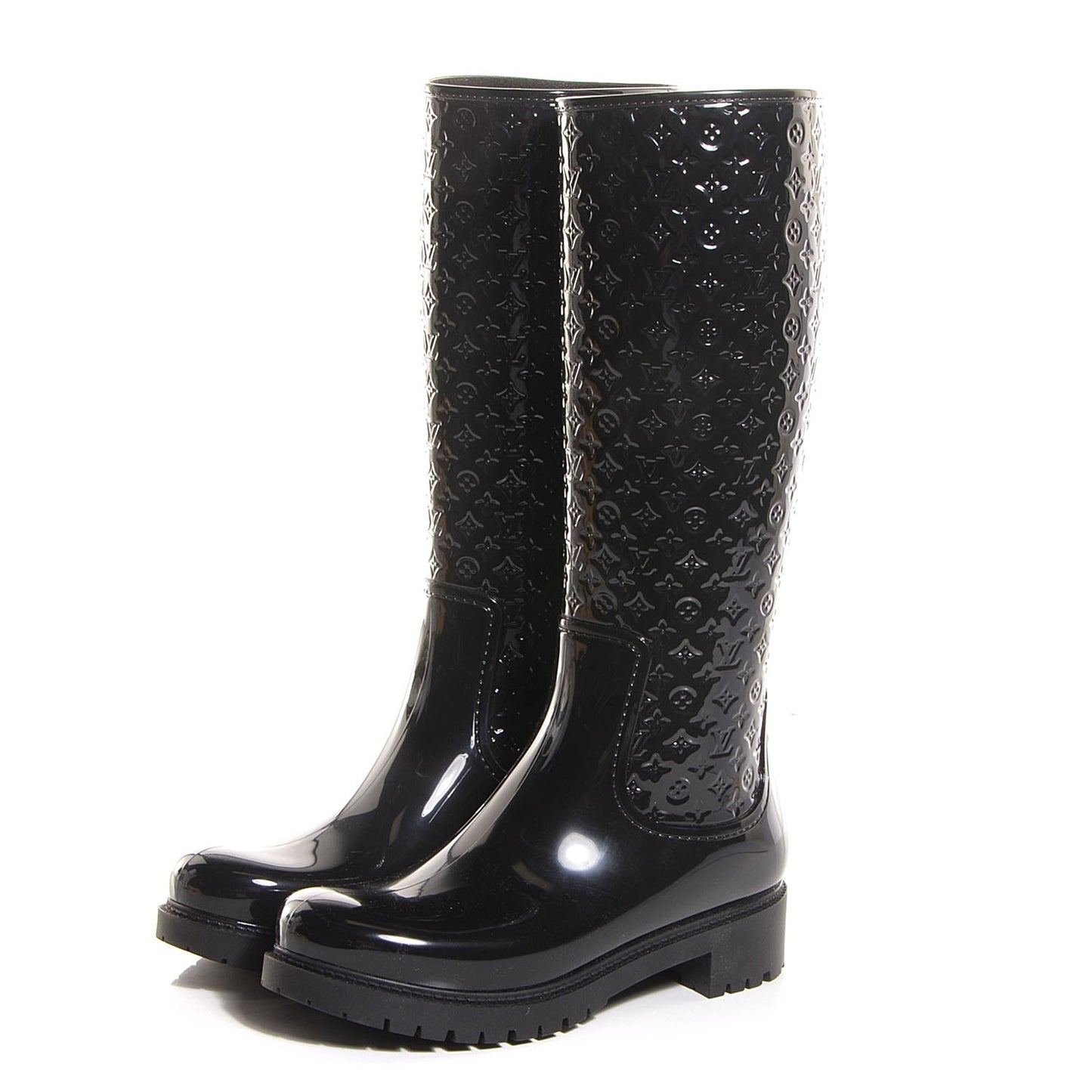 Rubber Embossed Monogram Splash Rain Boots 39 Black