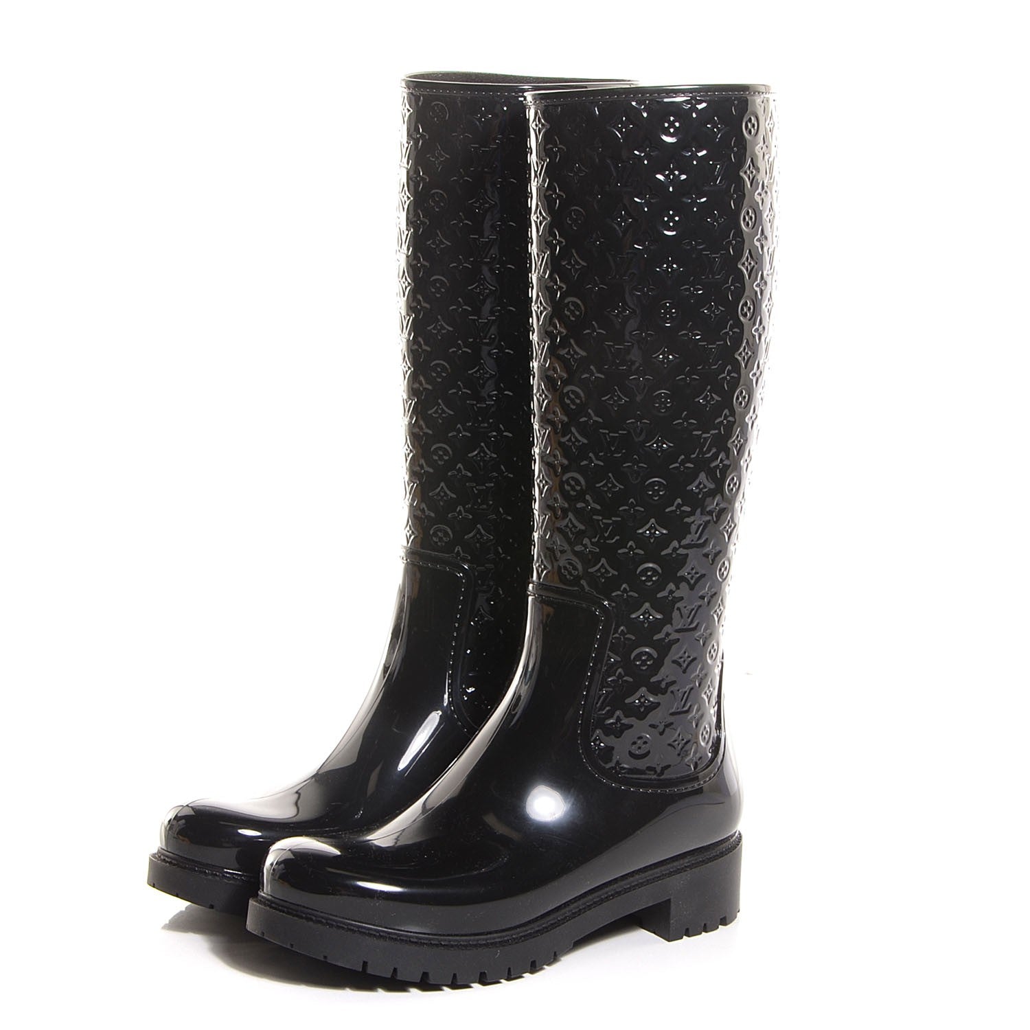 Louis Vuitton Rubber Embossed Monogram Splash Rain Boots 39 Black 3 of 8