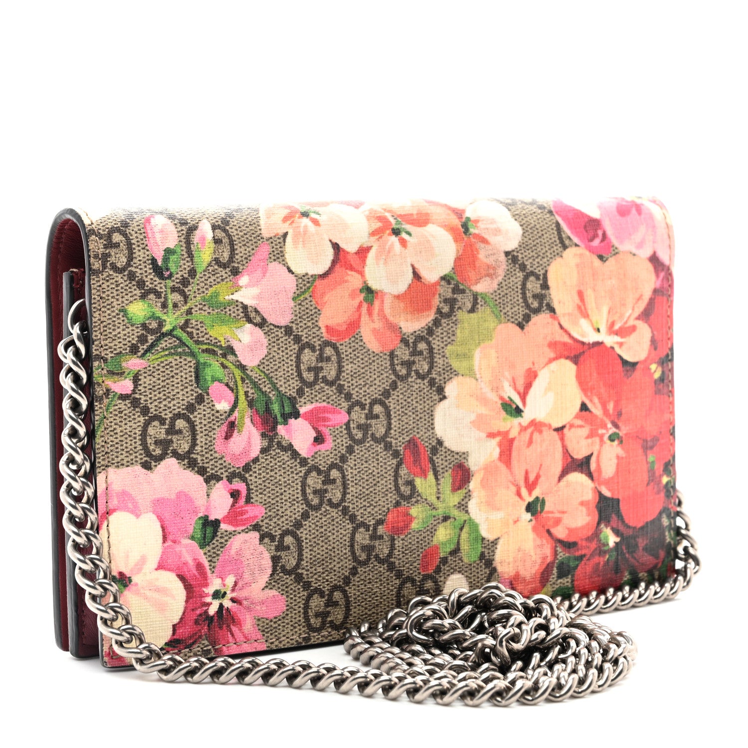 Gucci GG Supreme Monogram Blooms Chain Wallet Beige Multicolor Dry Rose 3 of 12
