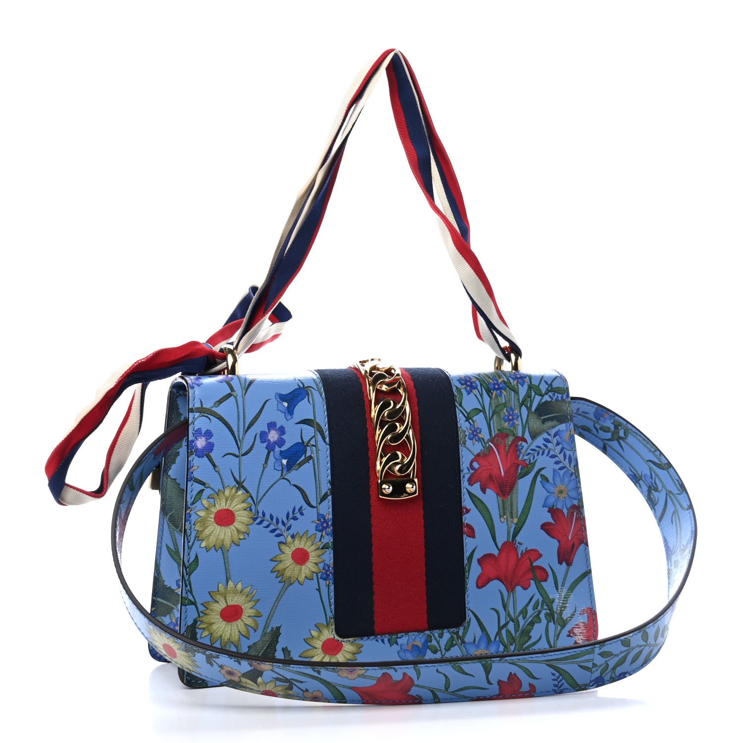 Gucci Calfskin New Flora Small Sylvie Shoulder Bag Blue 2 of 4