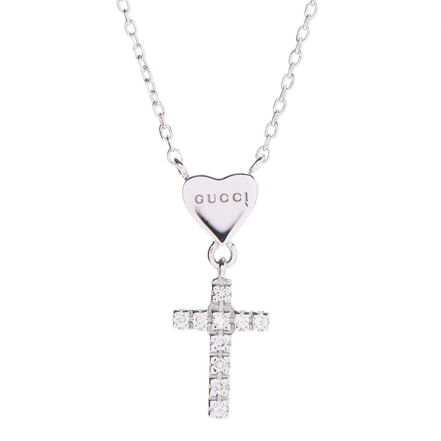 18K White Gold Diamond Heart Cross Pendant Necklace