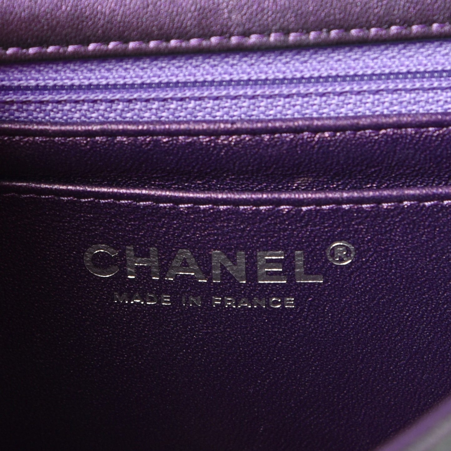 Metallic Lambskin Quilted Mini Rectangular Flap Purple