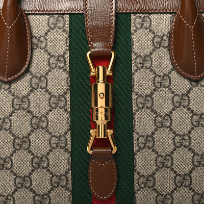 Gucci GG Supreme Monogram Azalea Calfskin Web Medium Jackie 1961 Tote Beige Ebony Brown Sugar 8 of 10