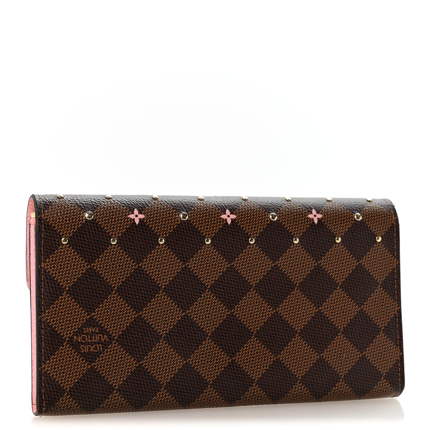 Damier Ebene Studded Sarah Wallet NM Rose Ballerine