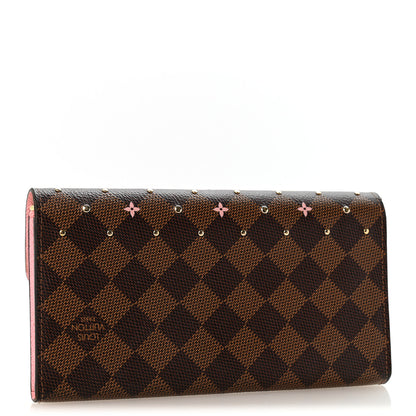 Louis Vuitton Damier Ebene Studded Sarah Wallet NM Rose Ballerine 3 of 9