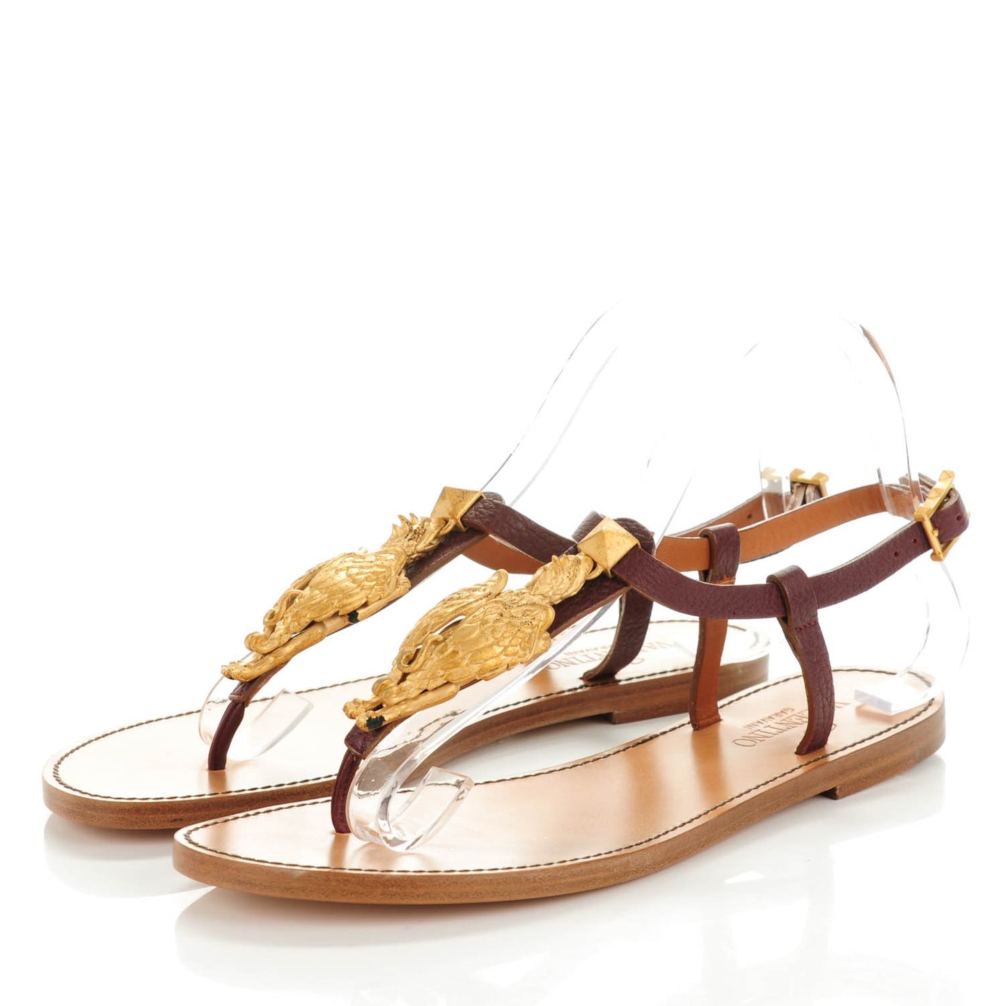 Grained Calfskin Gryphon Slingback Flat Thong Sandals Rubin