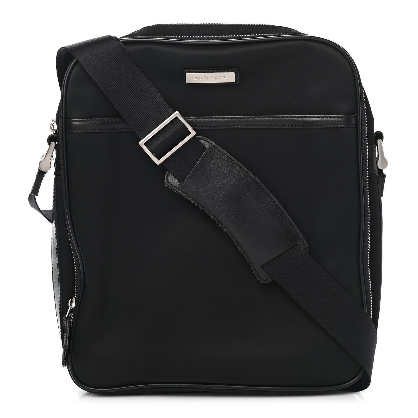 Nylon Zip Top Messenger Bag Black