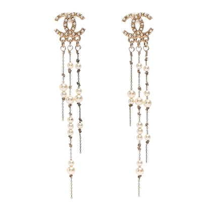 Chanel Pearl CC Long Chain Drop Earrings Gold 1 of 8