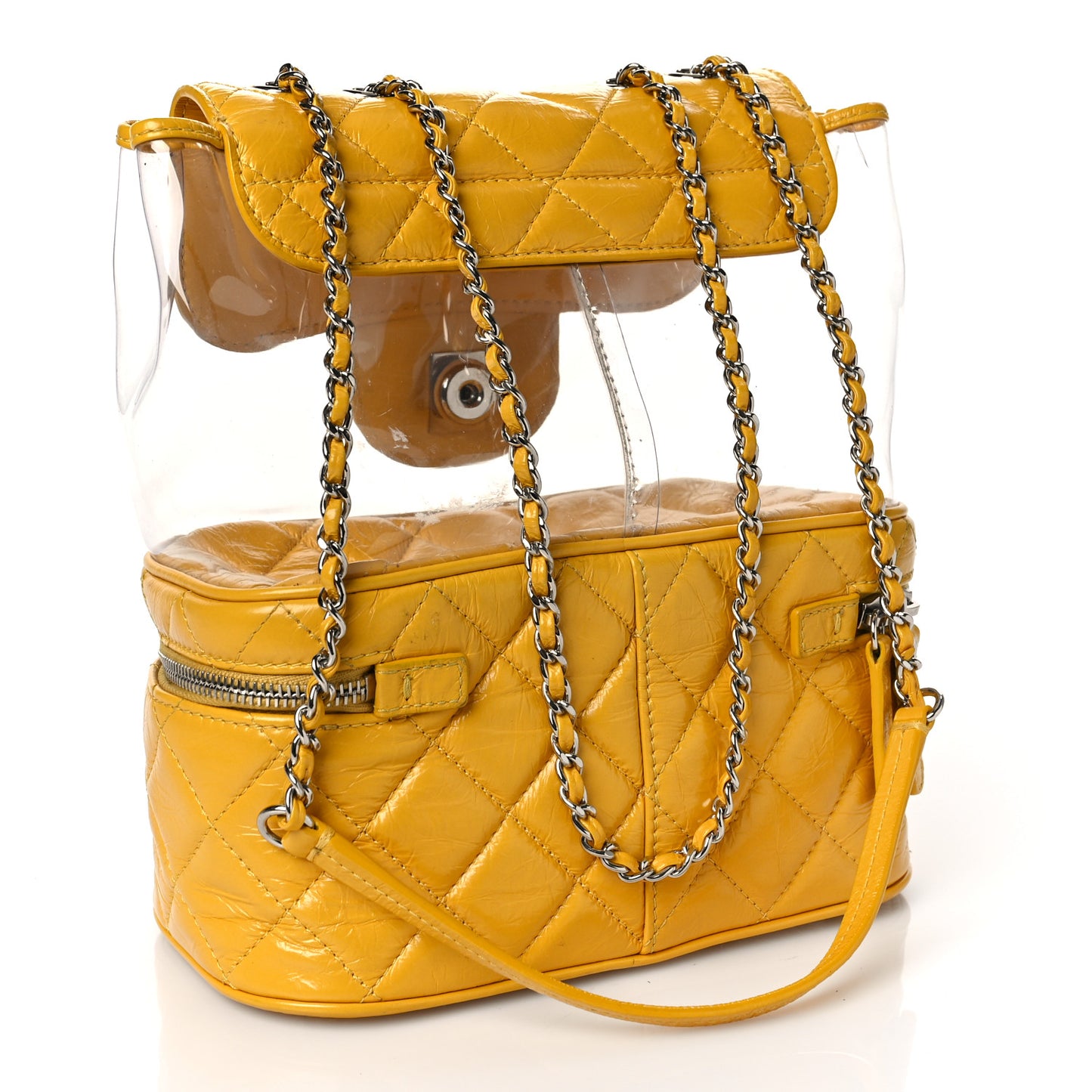 Crumpled Calfskin PVC Quilted Backpack Yellow