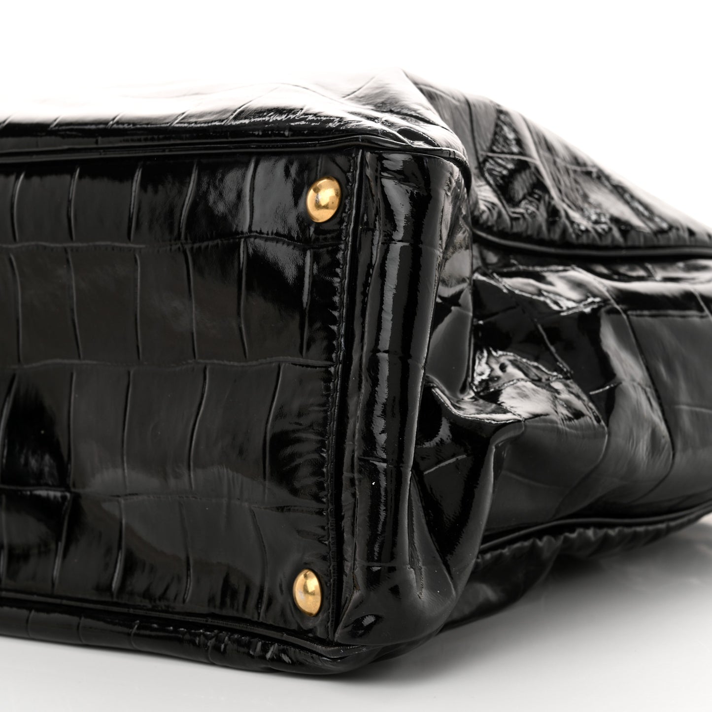 Patent Crocodile Embossed Raspail Tote Black