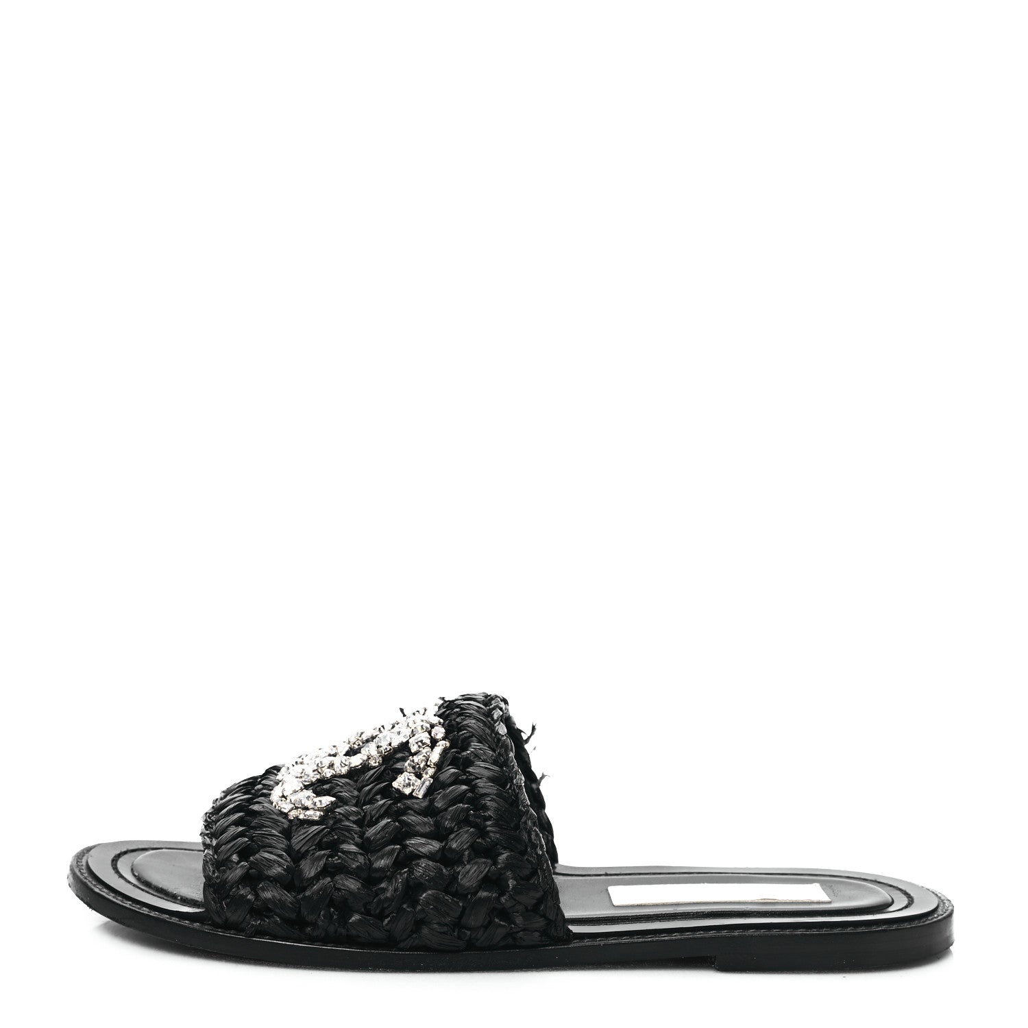 Chanel Raffia Crystal CC Mules Sandals 39 Black 1 of 9
