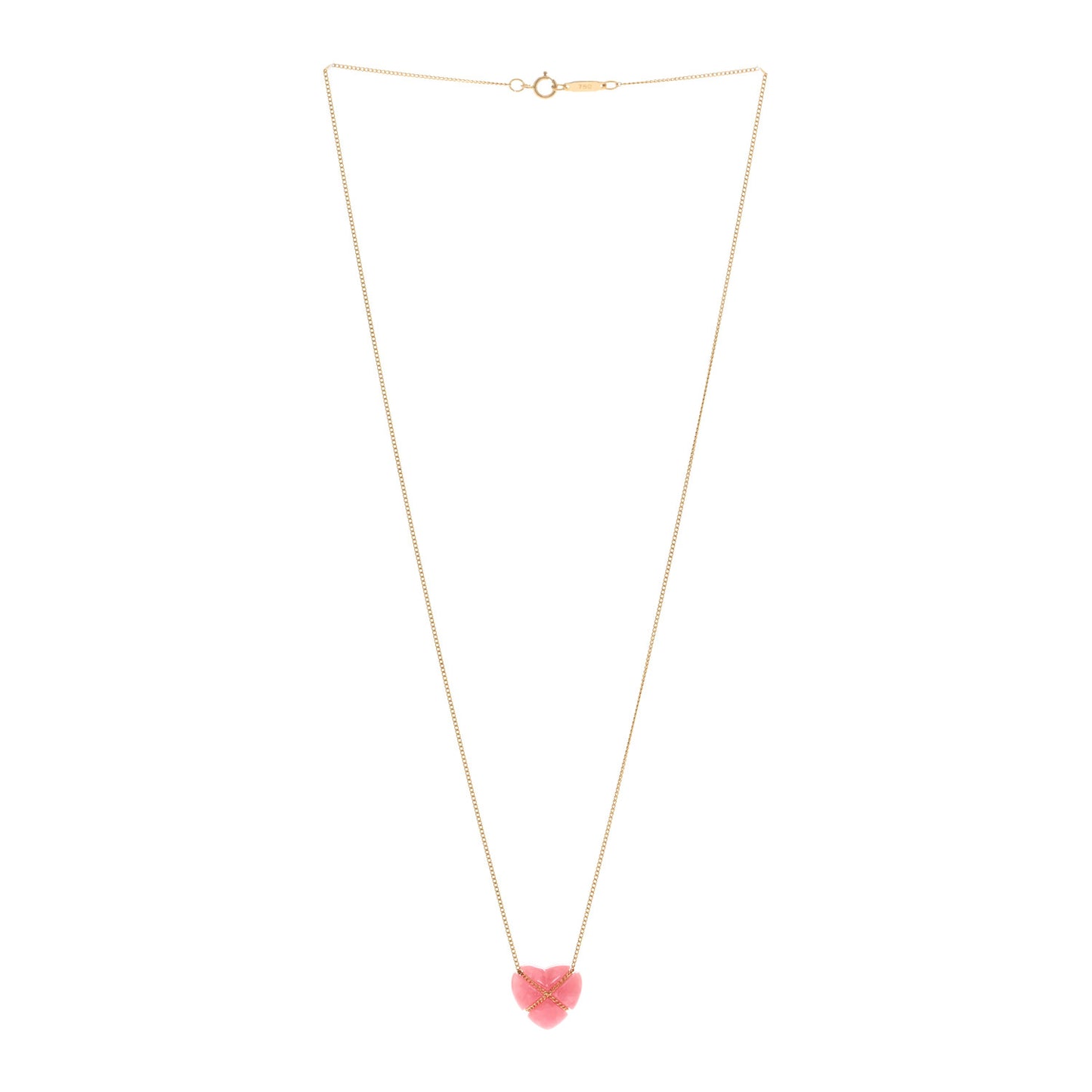 18K Yellow Gold Rhodochrosite Crossover Heart Pendant Necklace