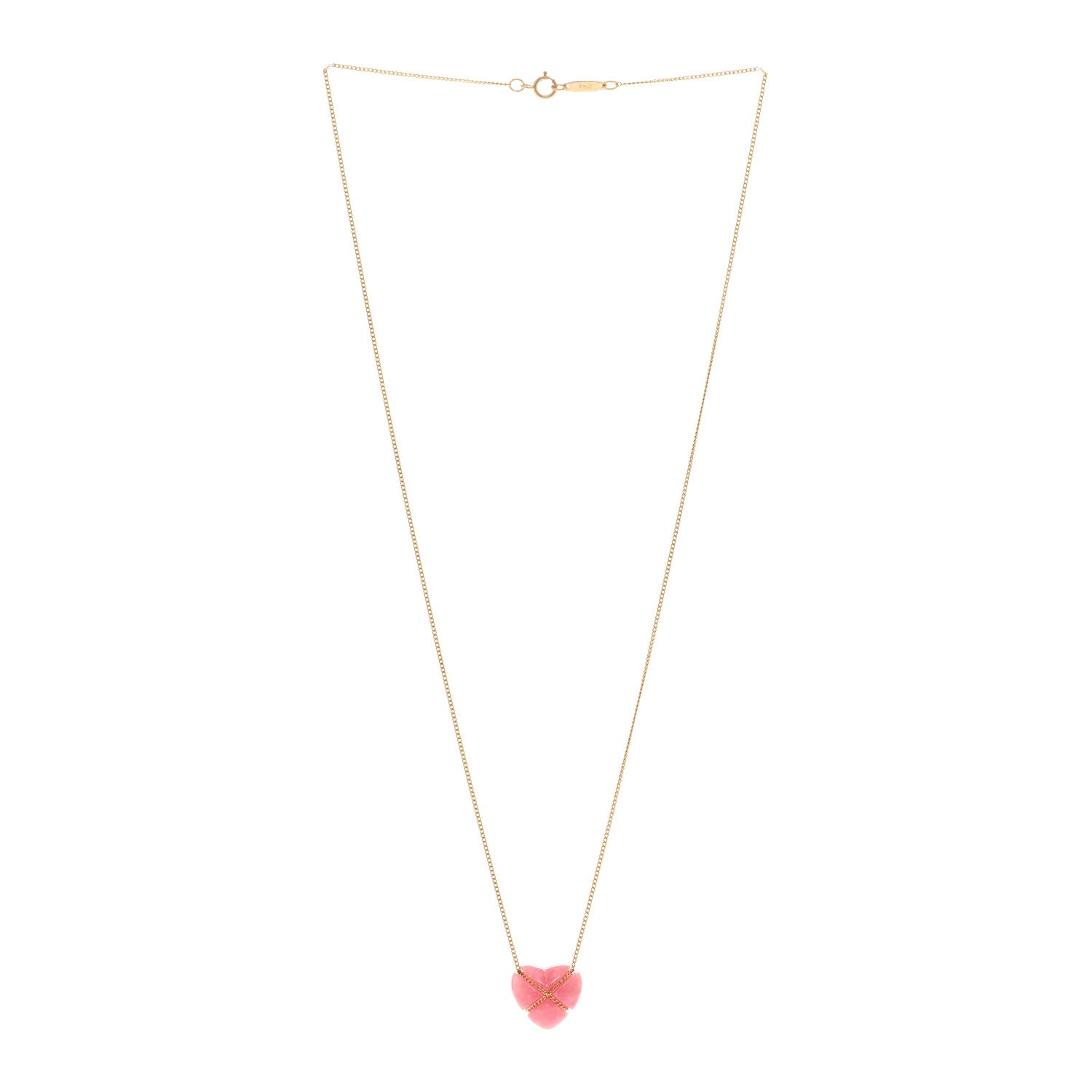 Tiffany 18K Yellow Gold Rhodochrosite Crossover Heart Pendant Necklace 3 of 4