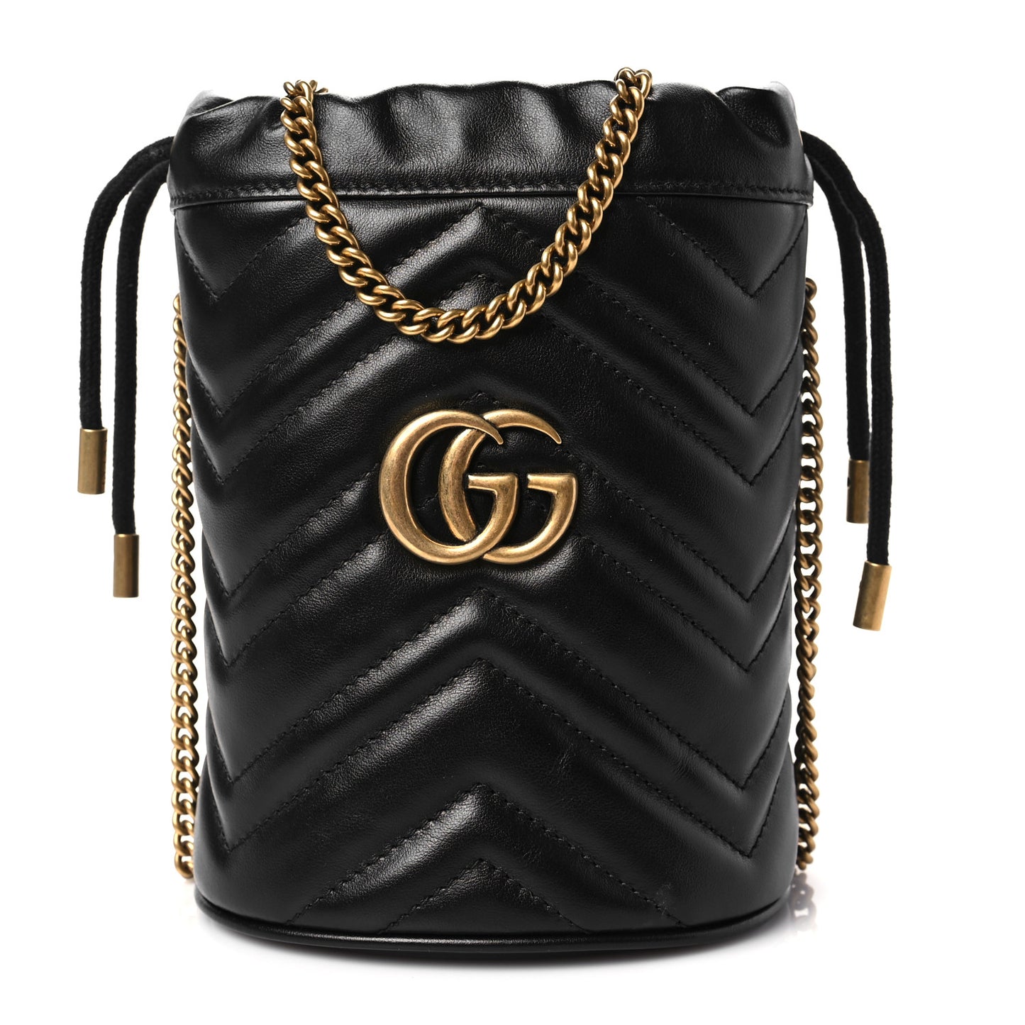 Calfskin Matelasse Mini GG Marmont 2.0 Bucket Bag Black