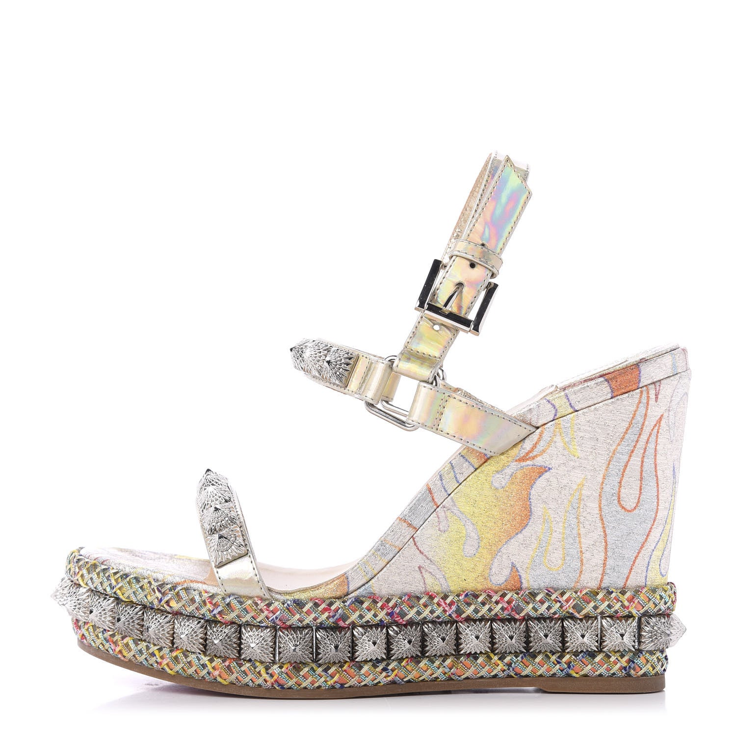 Christian Louboutin Lurex Flame Pira Ryad 110 Wedge Sandals 36 Platine Multicolor 1 of 7
