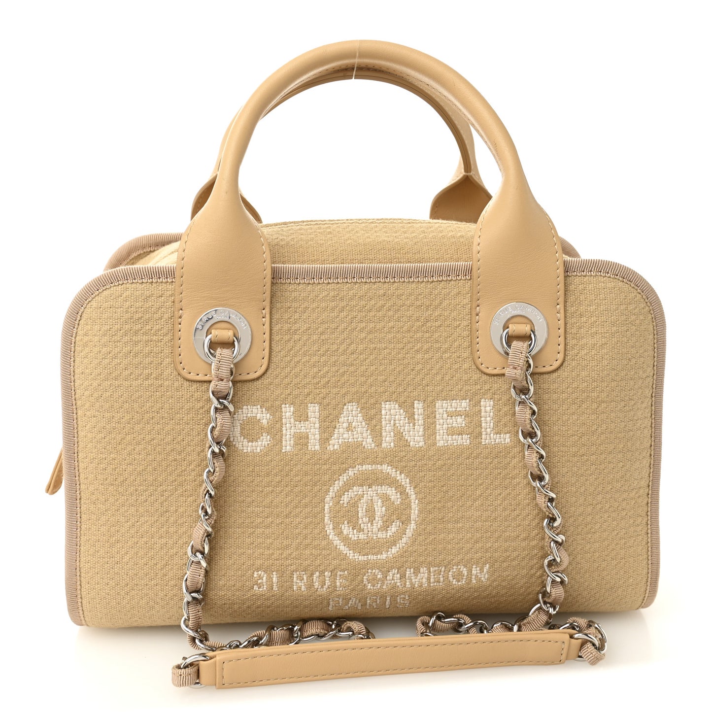 Canvas Deauville Small Bowling Bag Beige