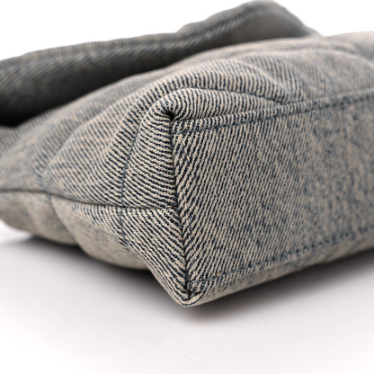 Saint Laurent Denim Quilted Monogram Loulou Puffer Pouch Clutch Blue Gray Light Azur 9 of 10