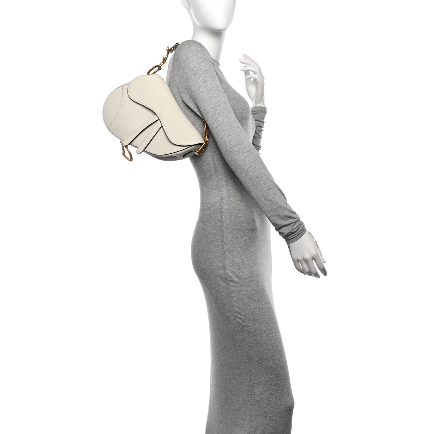 Grained Calfskin Saddle Bag White