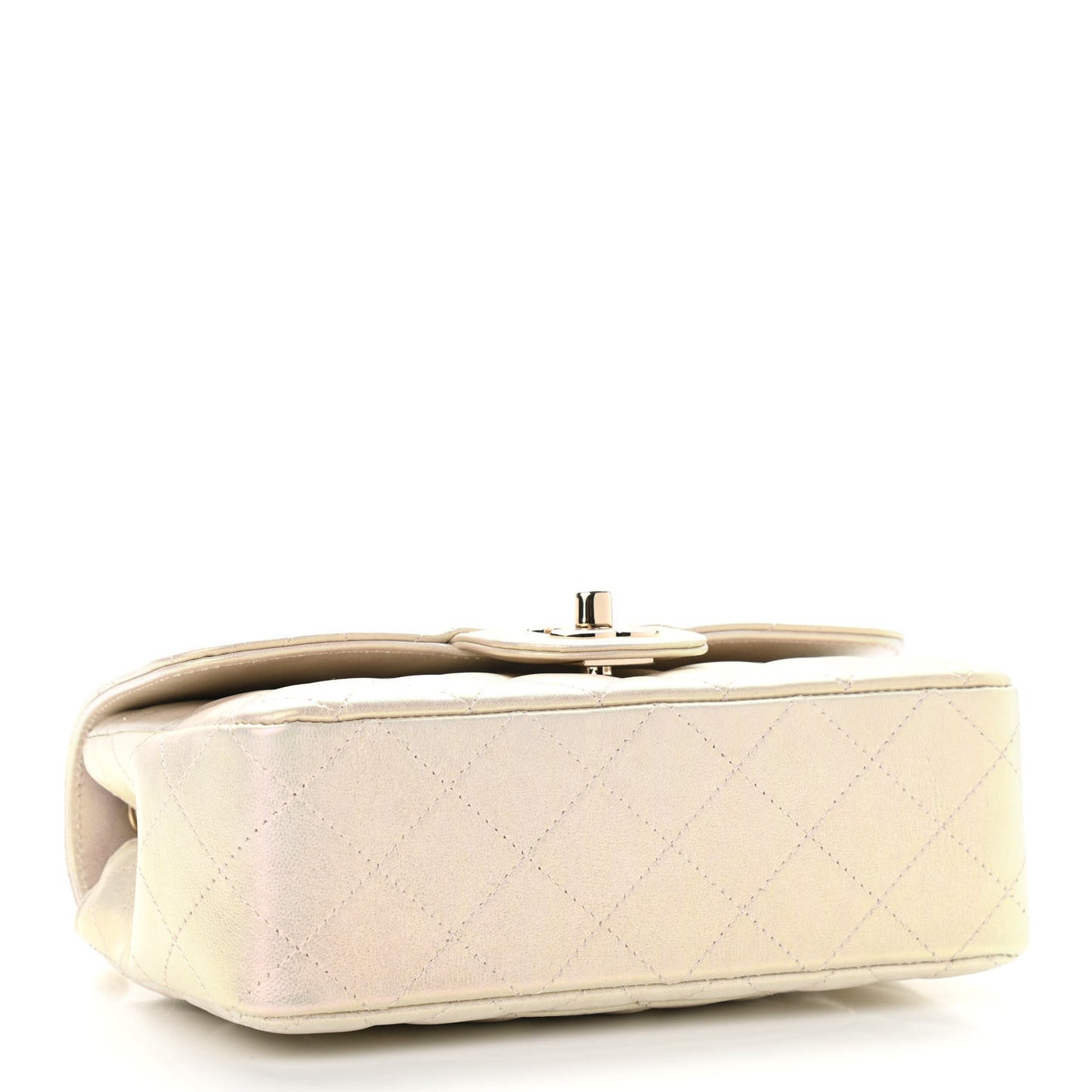 Iridescent Lambskin Quilted Mini Rectangular Flap Ivory