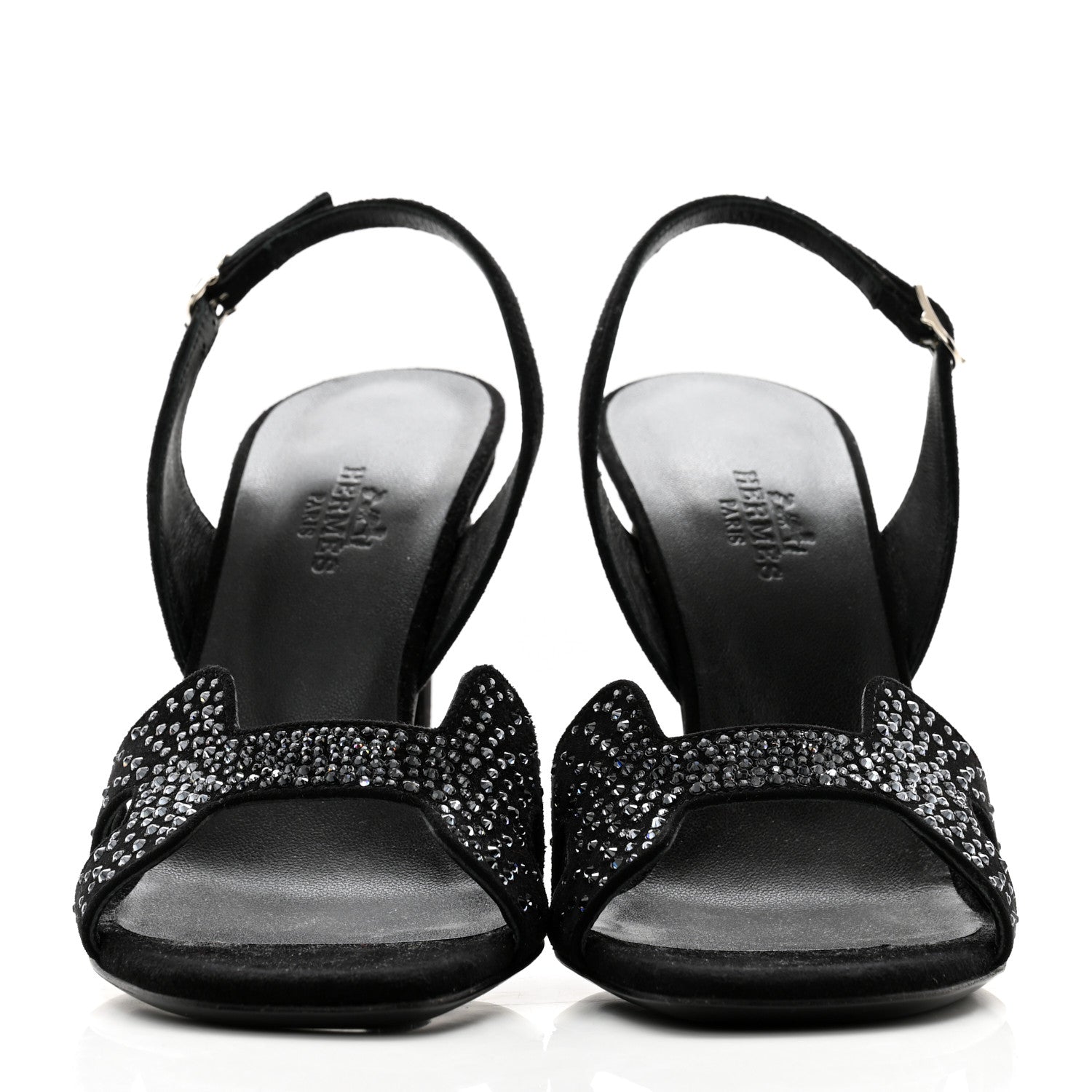 Hermes Suede Goatskin Crystal Ella 105 Sandal 35 Black 2 of 10