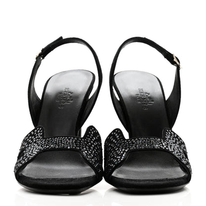 Hermes Suede Goatskin Crystal Ella 105 Sandal 35 Black 2 of 10