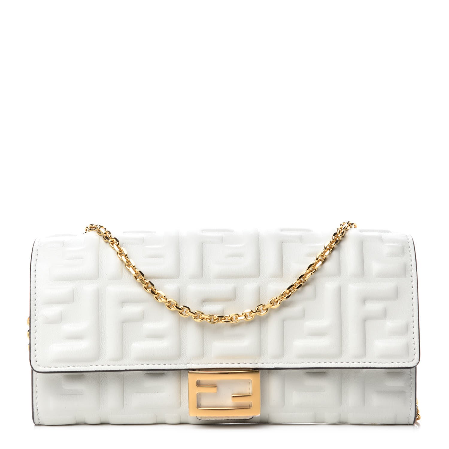 Fendi Nappa Matisse FF Embossed Continental Wallet On Chain White 1 of 11
